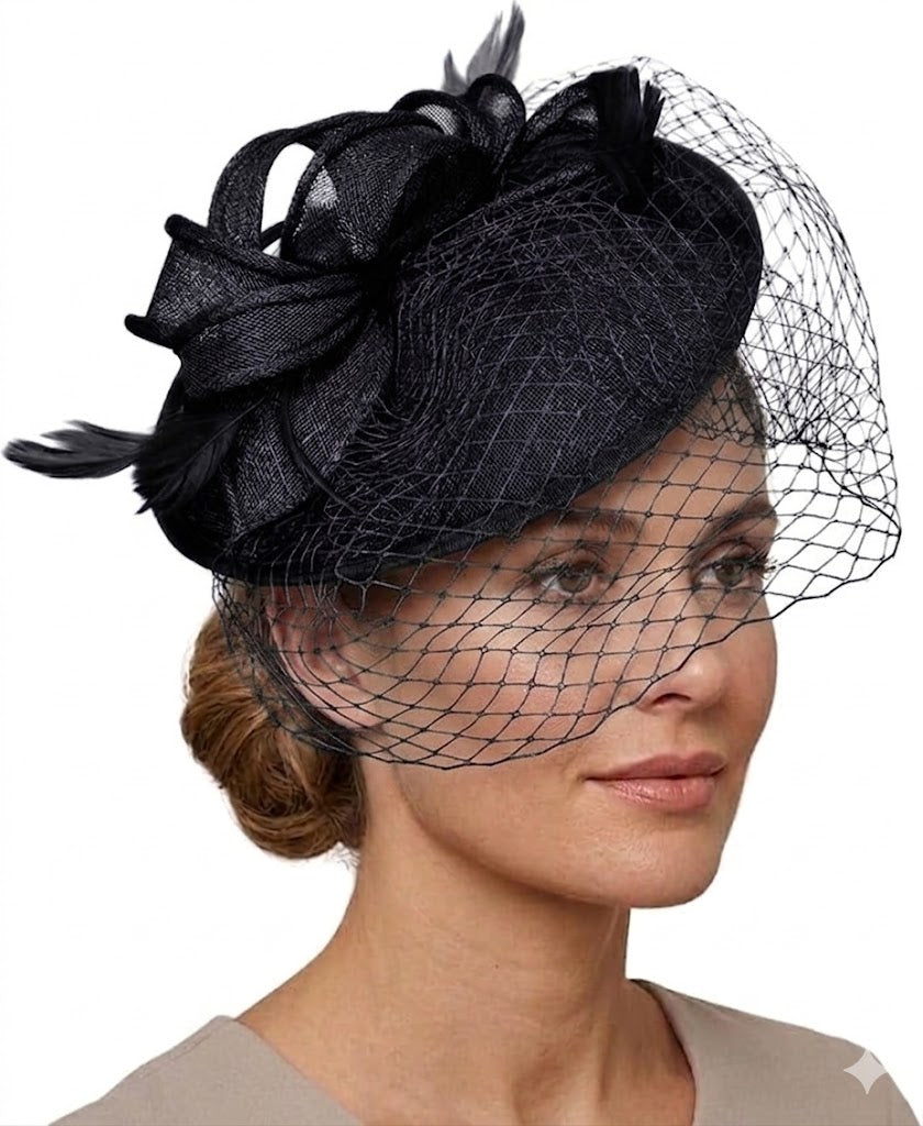 Caprilite Saucer Sinamay Headband Fascinator Wedding Ascot Hat Hatinator Birdcage Veil[Black]