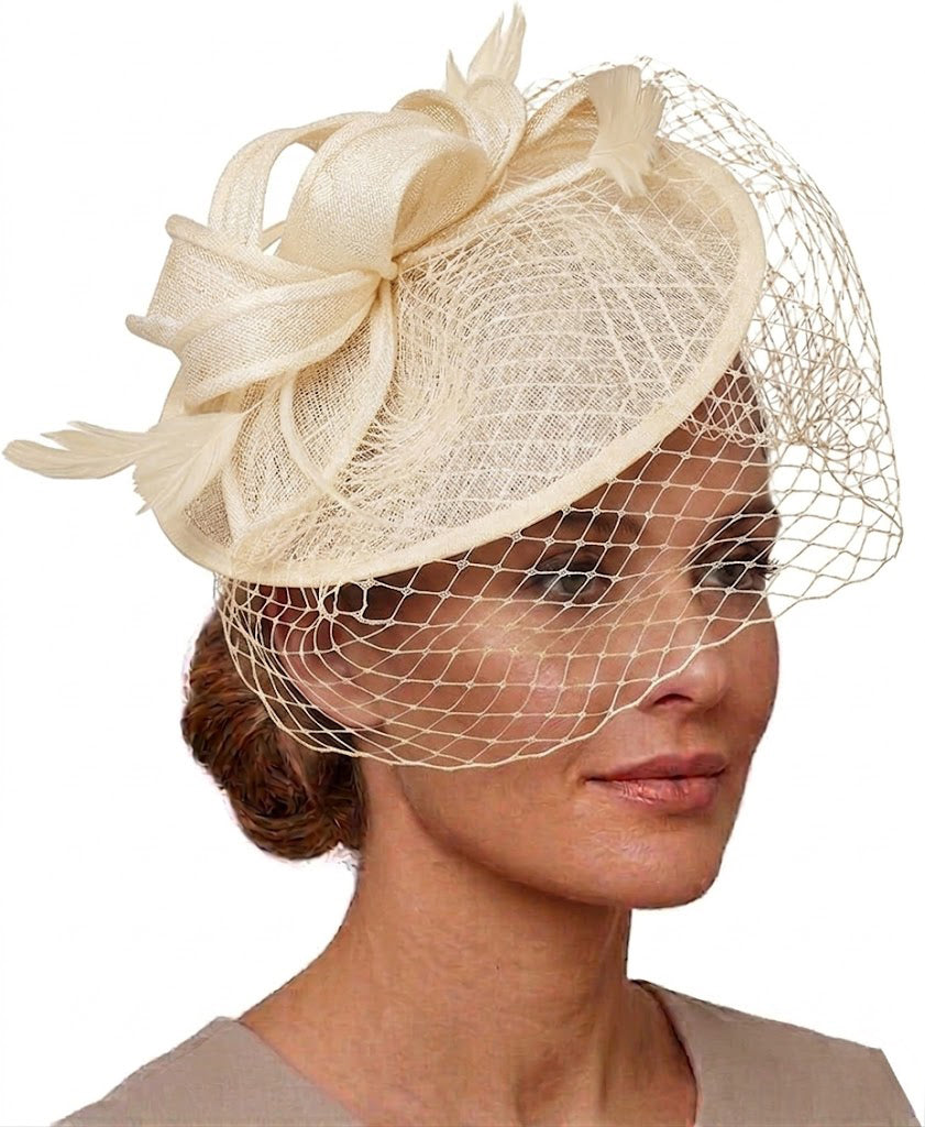 Caprilite Saucer Sinamay Headband Fascinator Wedding Ascot Hat Hatinator Birdcage Veil[Cream]