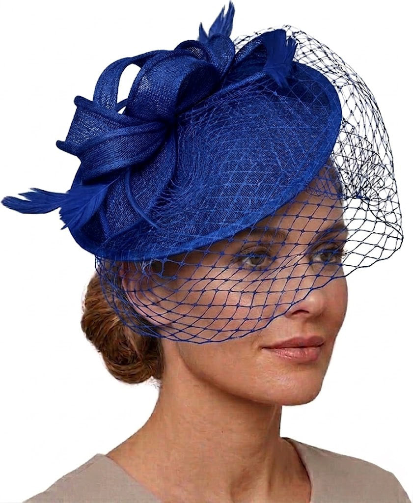Caprilite Saucer Sinamay Headband Fascinator Wedding Ascot Hat Hatinator Birdcage Veil[Royal Blue]