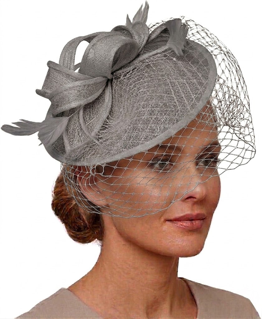 Caprilite Saucer Sinamay Headband Fascinator Wedding Ascot Hat Hatinator Birdcage Veil[Silver]