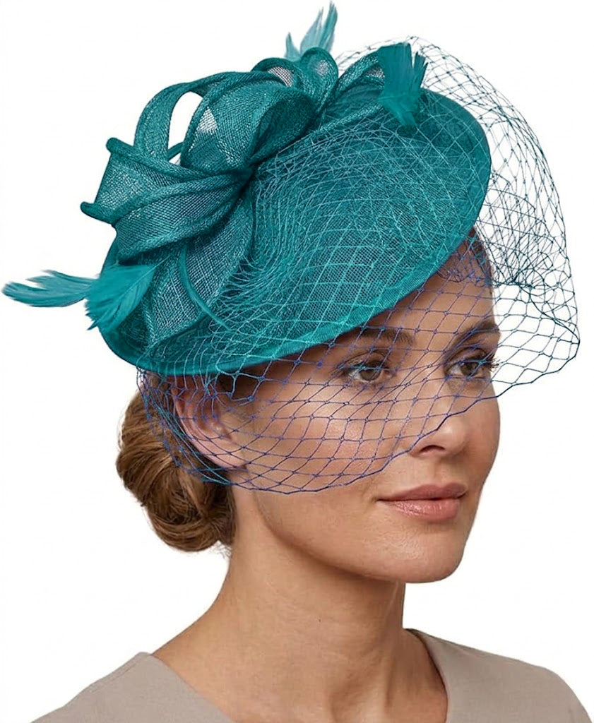 Caprilite Saucer Sinamay Headband Fascinator Wedding Ascot Hat Hatinator Birdcage Veil[Teal]