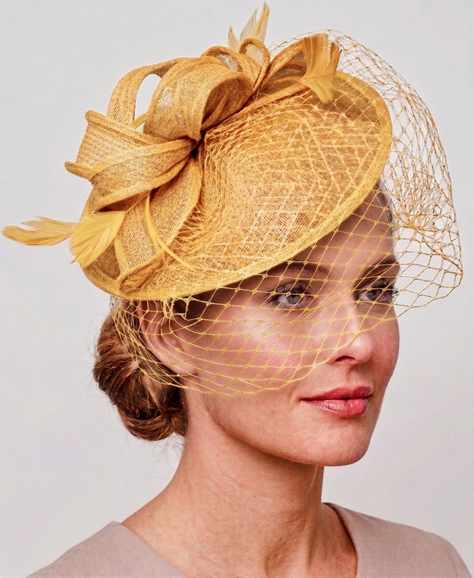 Caprilite Saucer Sinamay Headband Fascinator Wedding Ascot Hat Hatinator Birdcage Veil[Yellow]