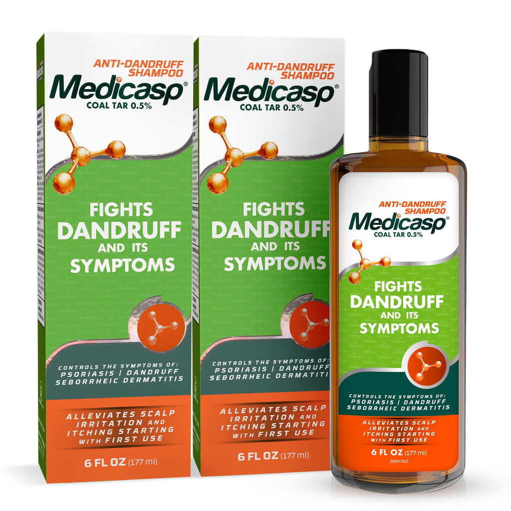 Medicasp Coal Tar Anti-Dandruff Shampoo – Starts Working From First Wash, 2-Pack (6 oz each)