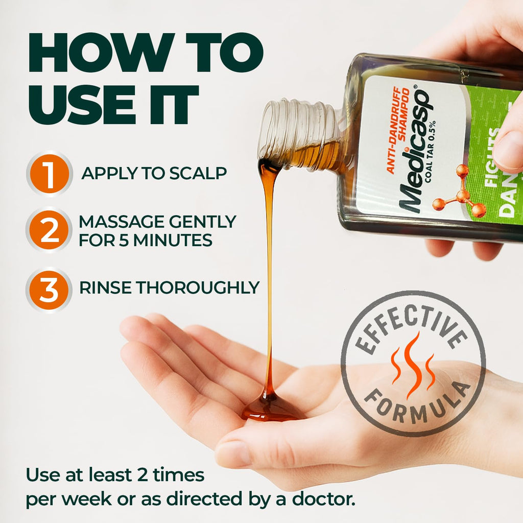 Medicasp Coal Tar Anti-Dandruff Shampoo - Starts Working from First Wash - 6 oz (3 Pack)