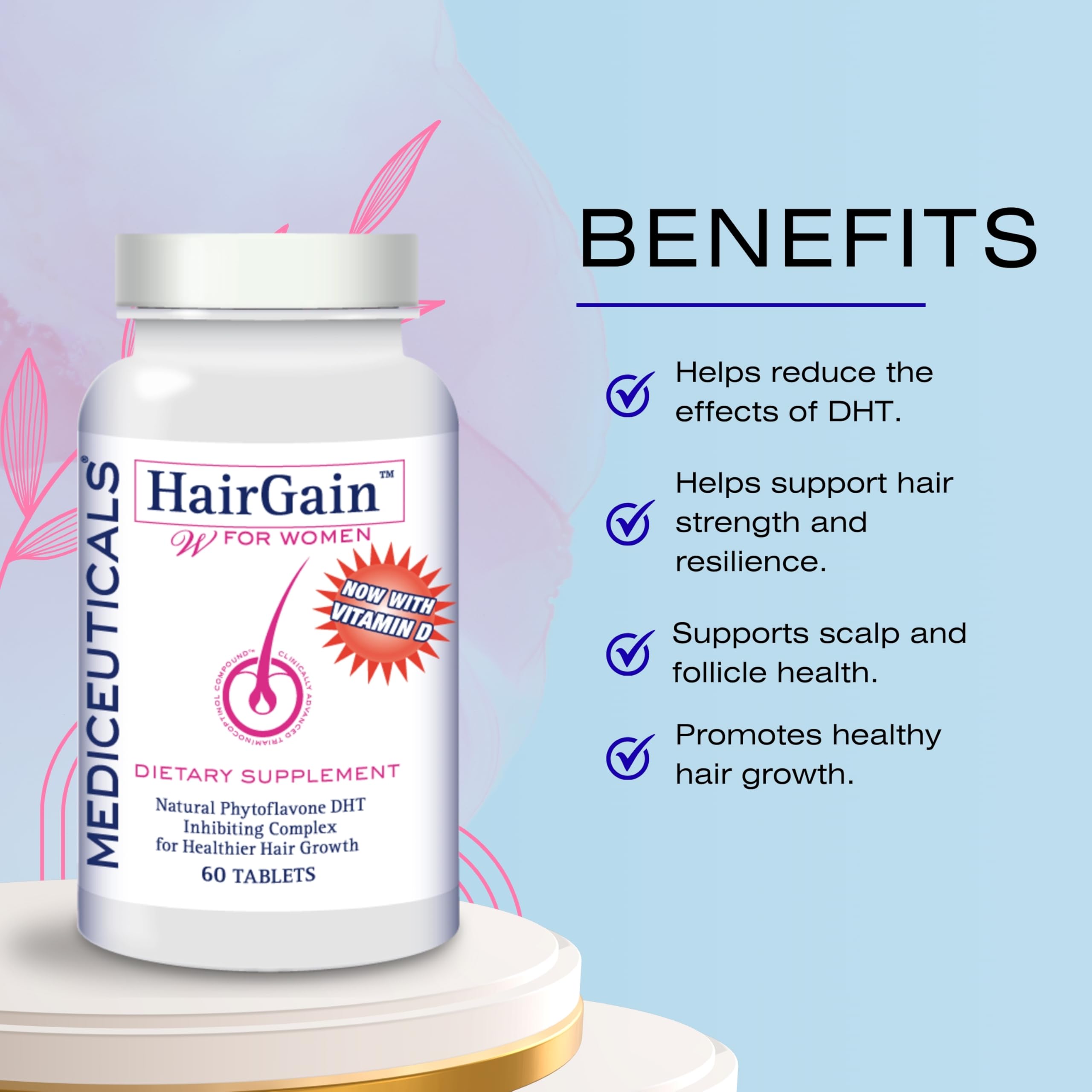 Mediceuticals Therapro HairGain: Natural Phytoflavone DHT-Inhibiting Complex for Hair Health (60 Tablets)