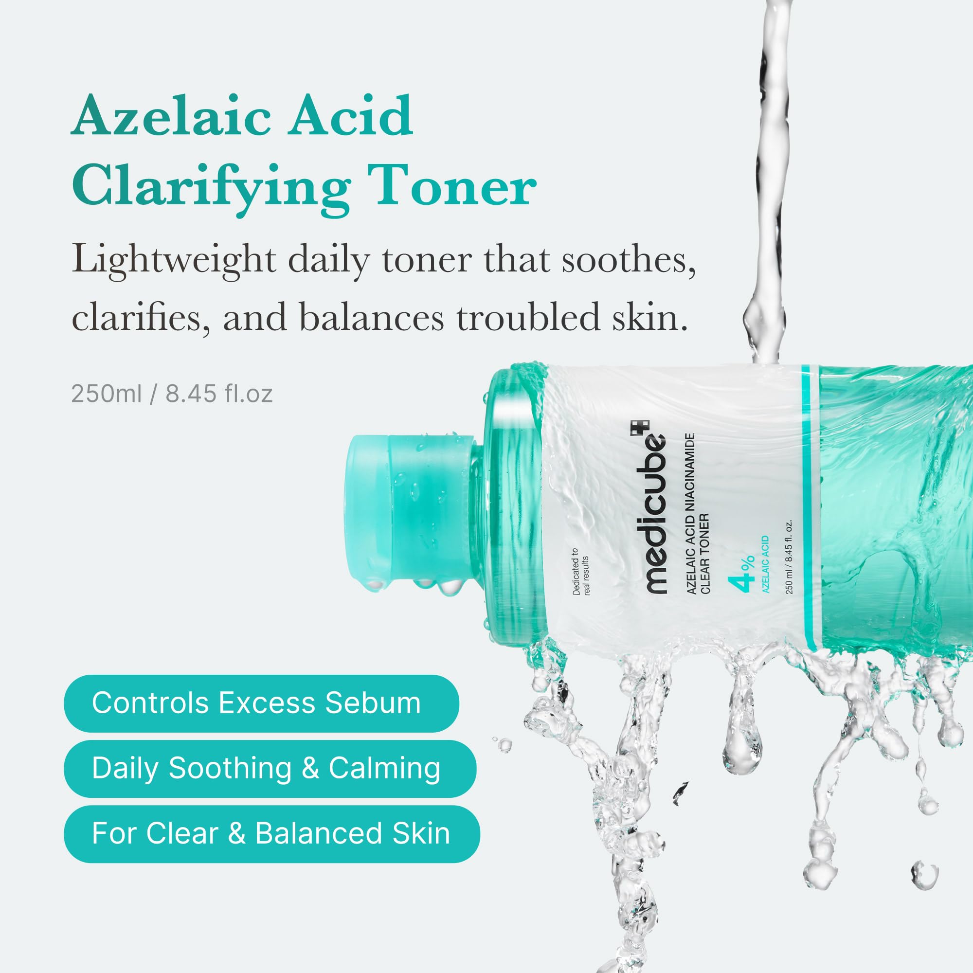 Medicube Azelaic Acid Niacinamide Toner – Calming & Clarifying, 4% Azelaic Acid + 2% Niacinamide, 8.45 fl oz