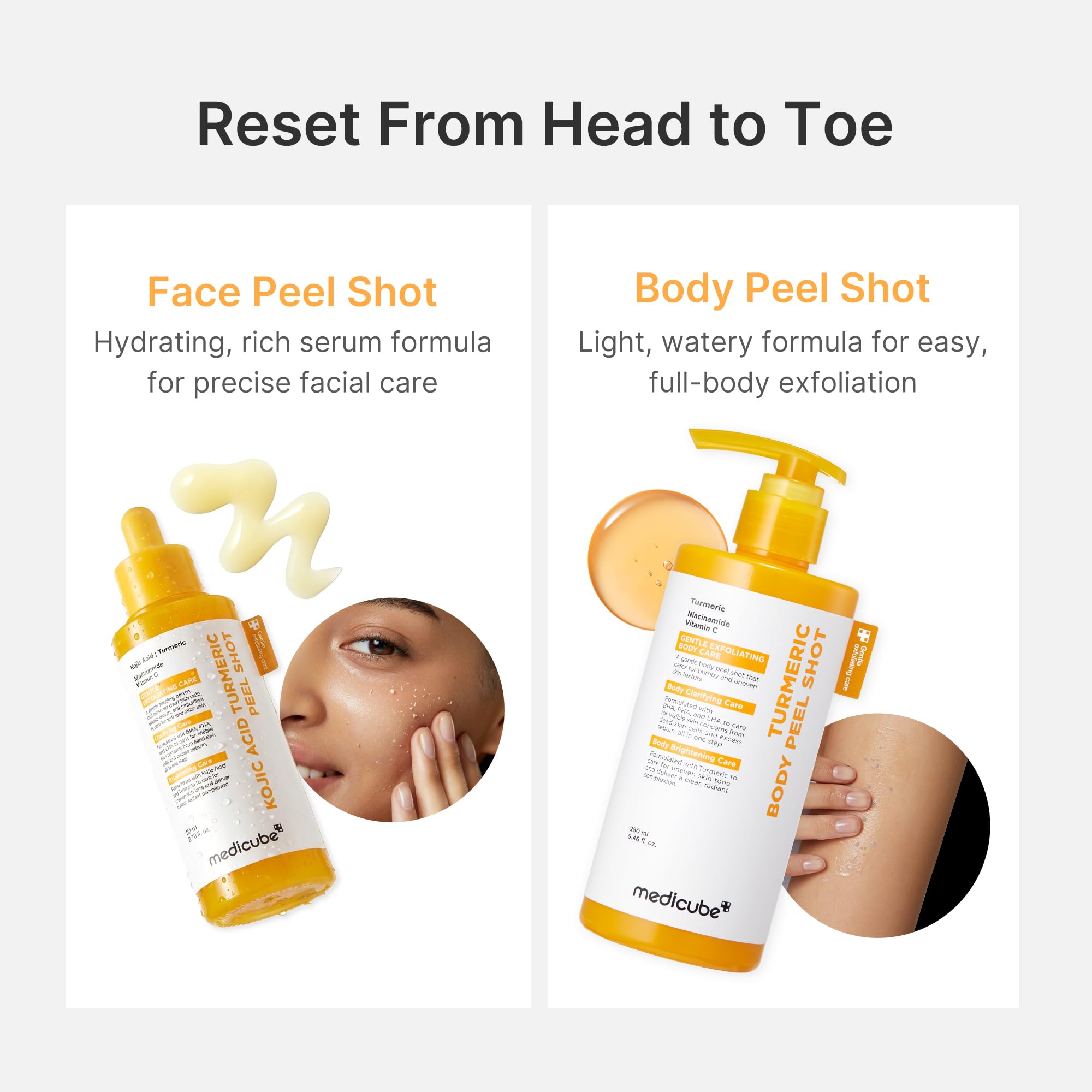 Medicube Body Peel Shot with Turmeric | Gentle Exfoliating Serum with BHA, LHA & PHA for Dead Skin, Texture & Excess Sebum | 9.46 fl oz