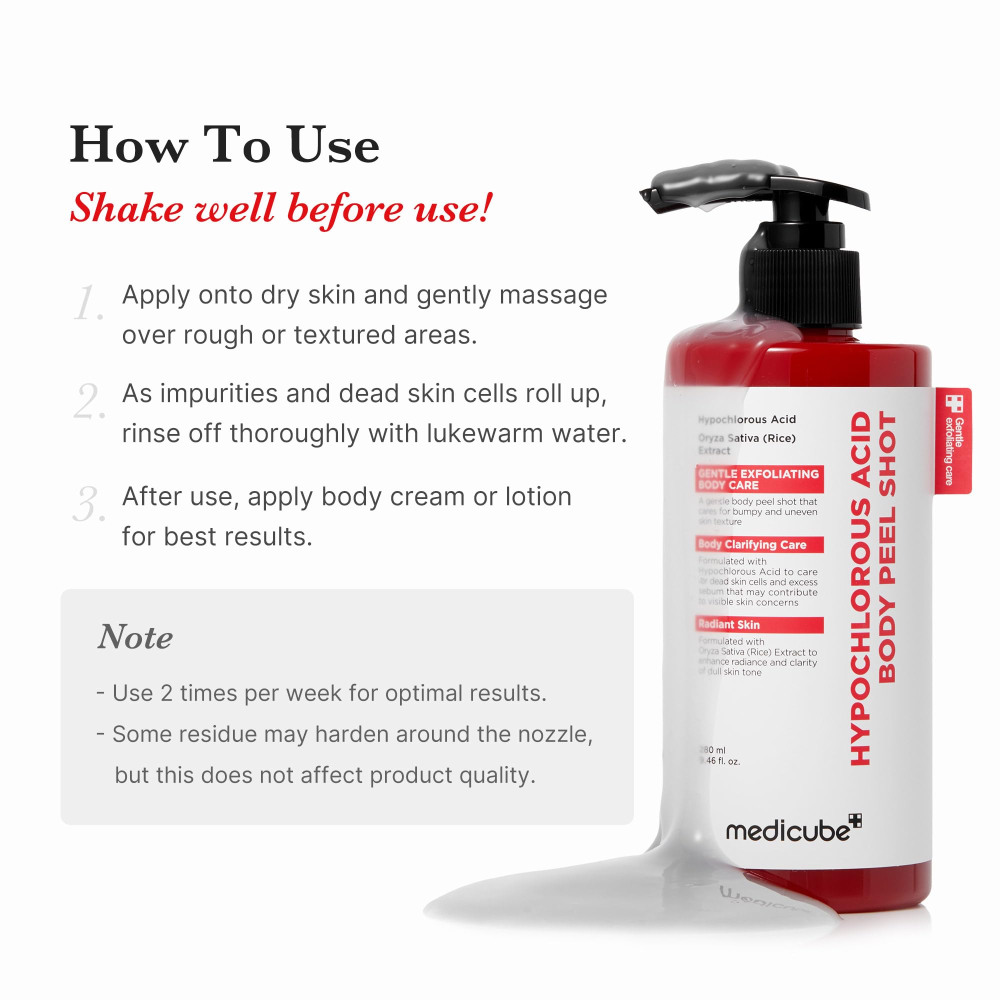 Medicube Body Peel Shot with Hypochlorous Acid | Gentle Body Exfoliating Serum for Dead Skin & Texture | Rice Extract & Panthenol | 9.46 fl oz