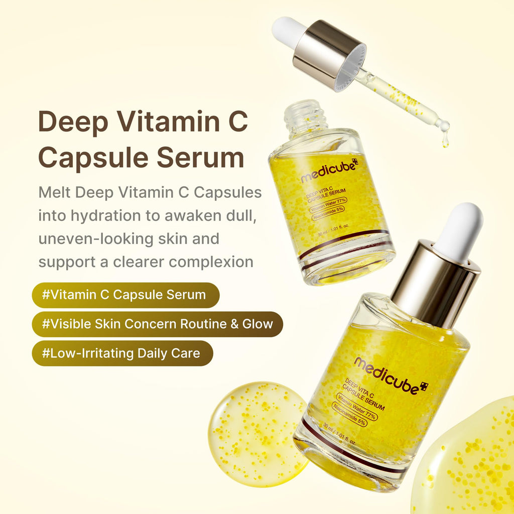 Medicube Deep Vitamin C Capsule Serum | Hydrating Vitamin C Serum for Dull & Uneven Skin | Liposome Capsule Technology | Korean Skincare 1.01 fl oz