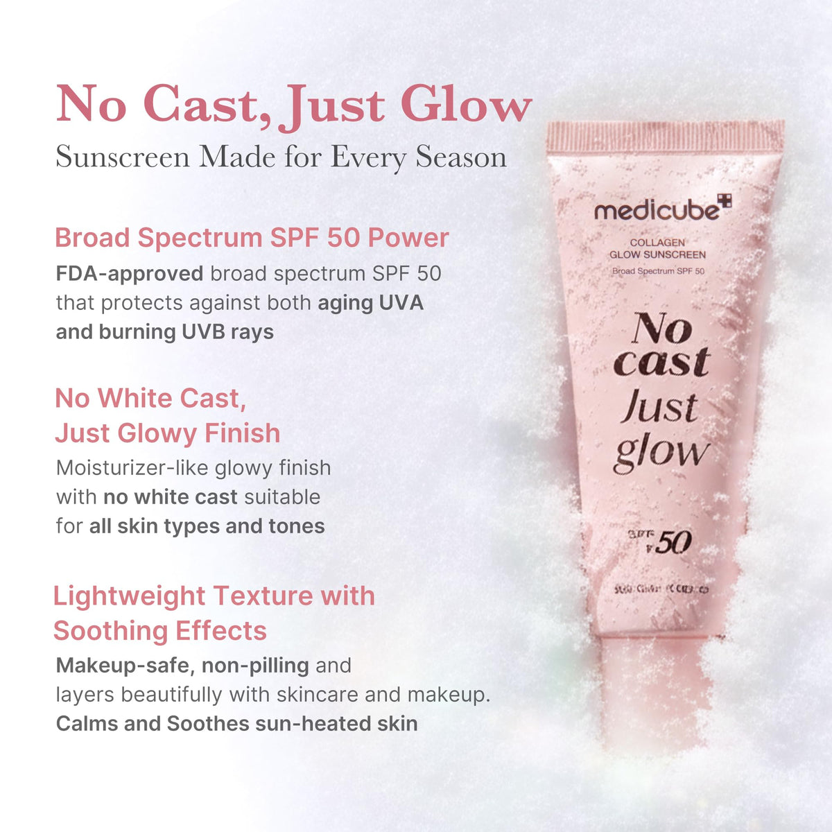 Medicube No Cast Just Glow Collagen Sunscreen SPF 50 | Lightweight, Hydrating, No White Cast