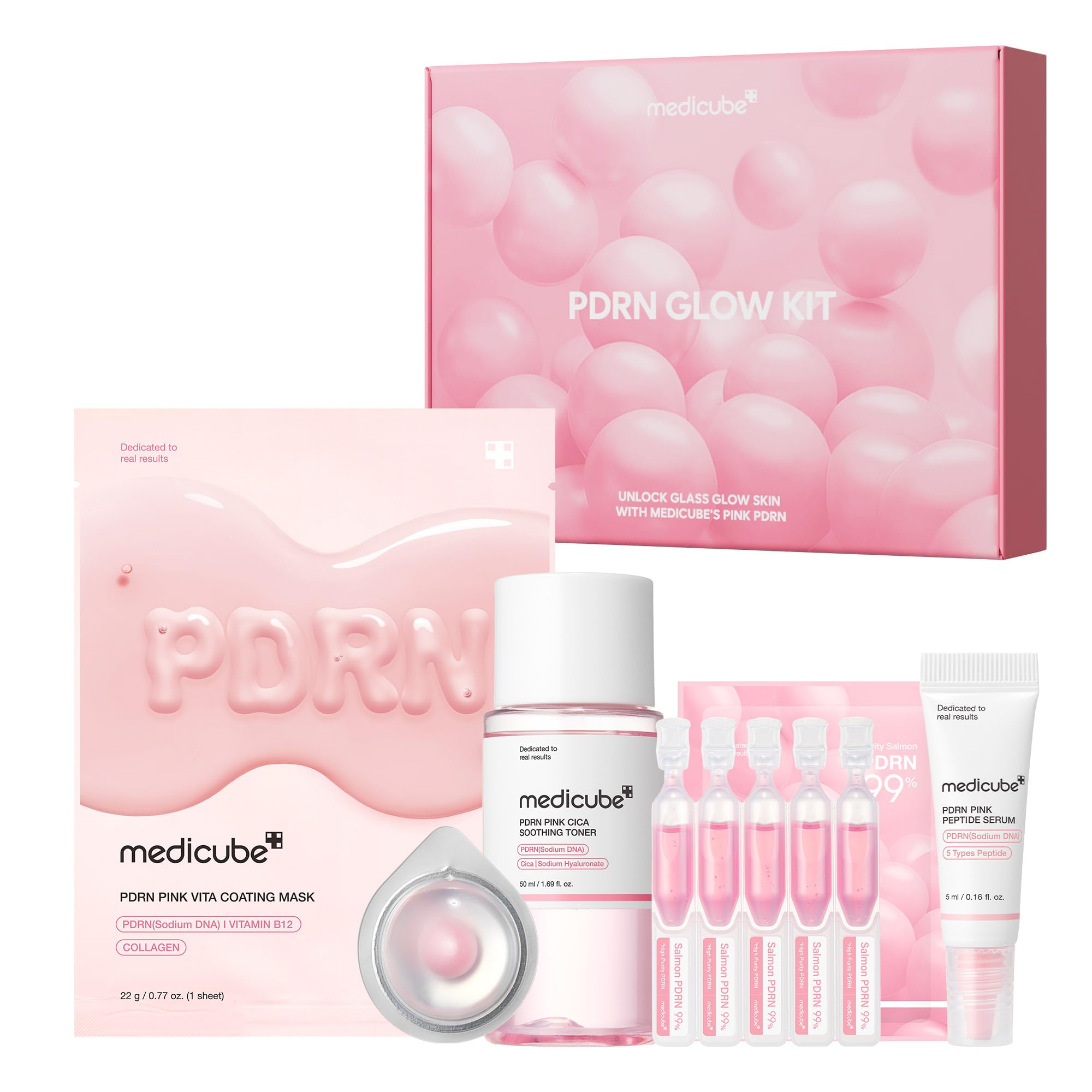 Medicube Salmon DNA PDRN Trial Kit – Glass Glow Mini Skincare Set with Toner, Serum & Sheet Mask