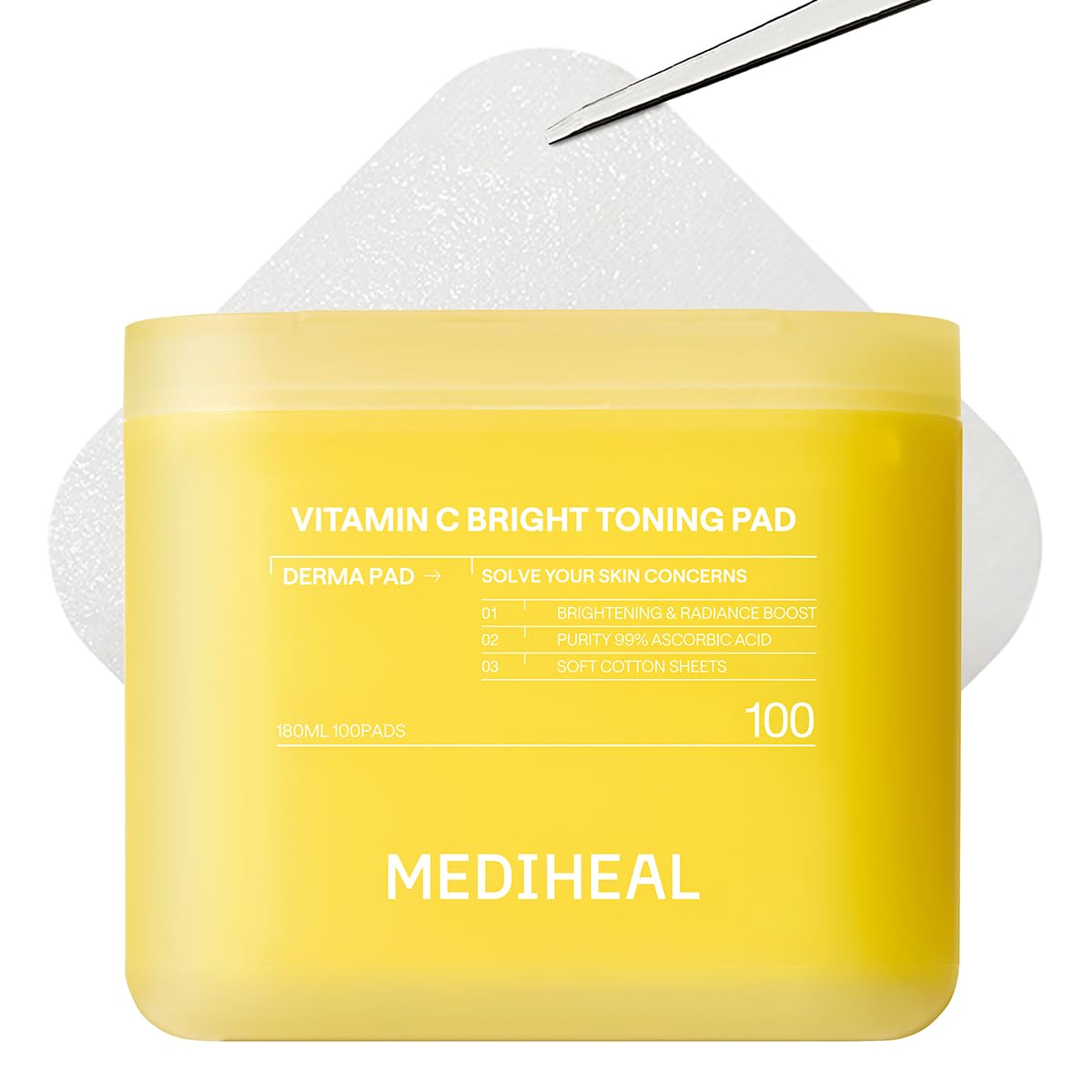 MEDIHEAL Toner Pads Vitamin C – Brightening, Niacinamide Blemish Care, 100 Count Vegan Pads