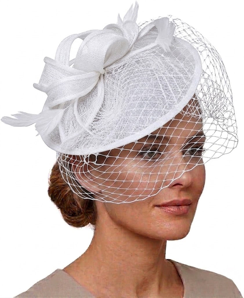 Caprilite Saucer Sinamay Headband Fascinator Wedding Ascot Hat Hatinator Birdcage Veil[White]