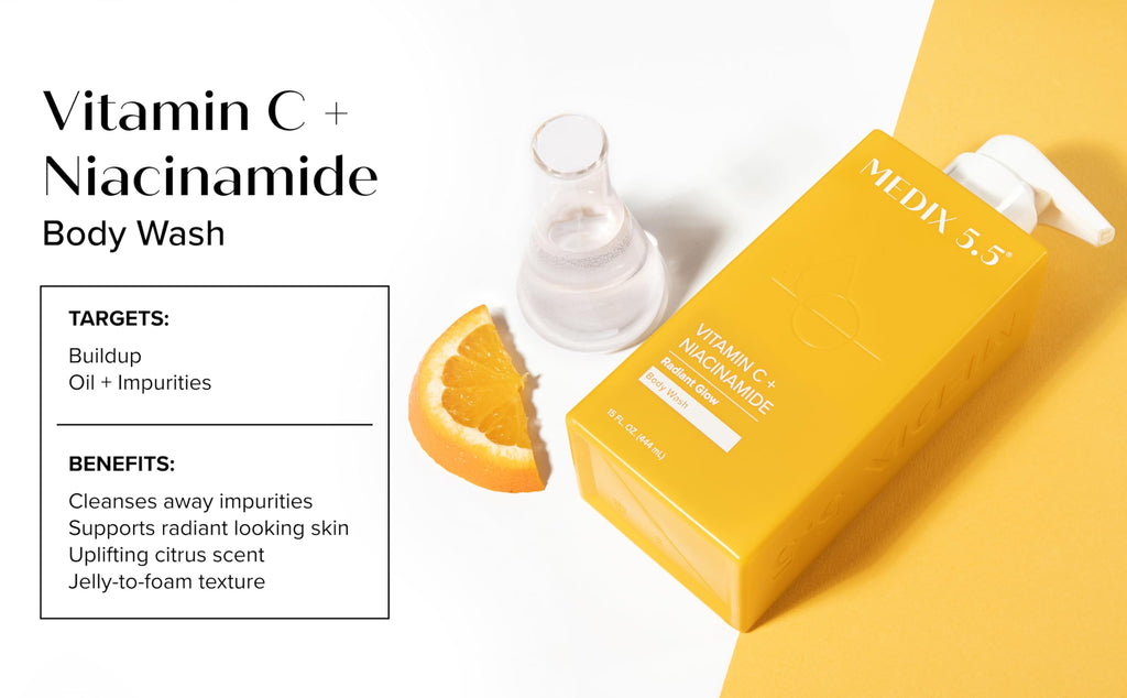 Medix 5.5 Radiant Glow Vitamin C Body Wash with Niacinamide | Citrus Scented, 15 oz