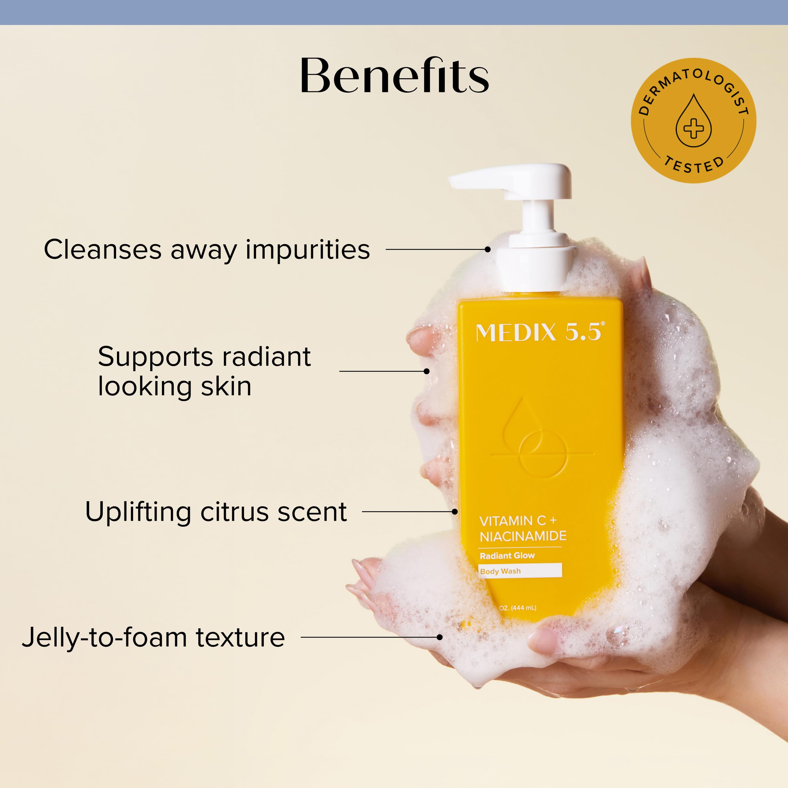Medix 5.5 Radiant Glow Vitamin C Body Wash with Niacinamide | Citrus Scented, 15 oz
