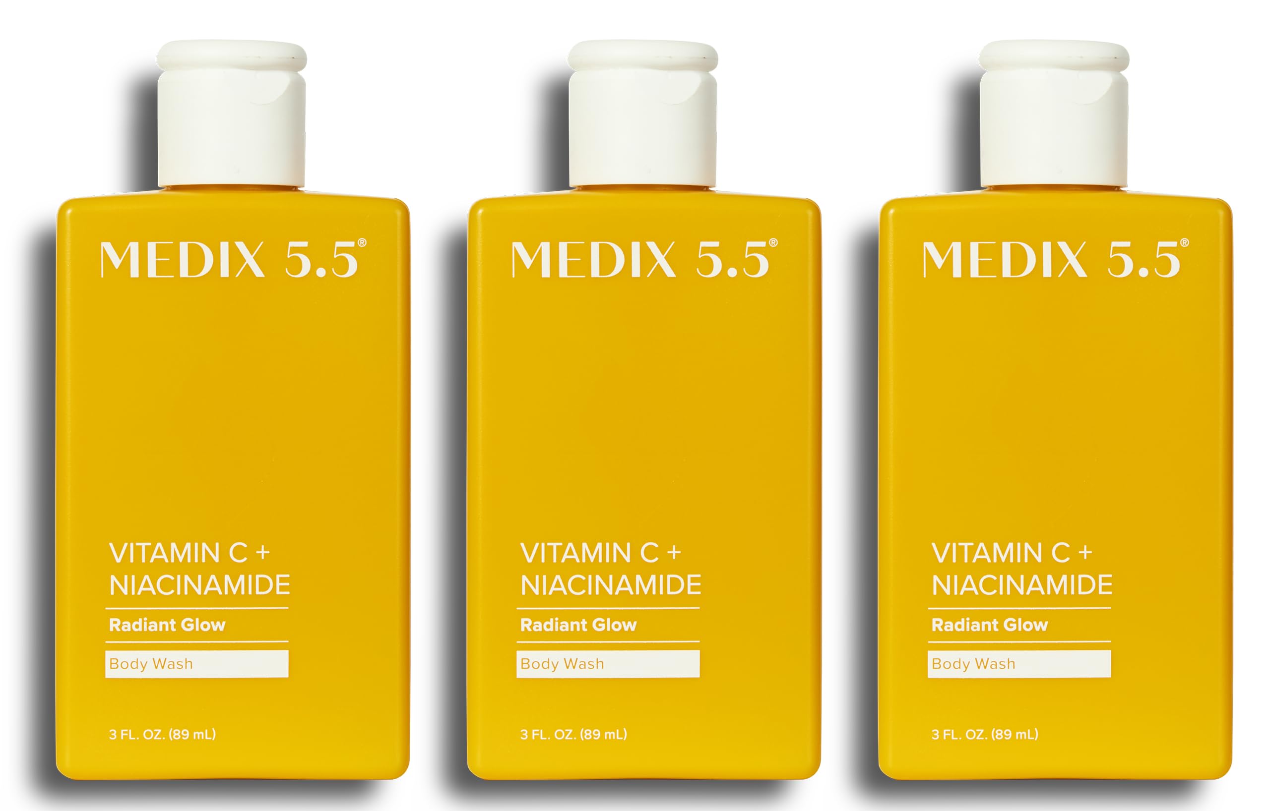 Medix 5.5 Radiant Glow Vitamin C Body Wash with Niacinamide – Citrus Scented, 15 oz (3pc Travel Size)