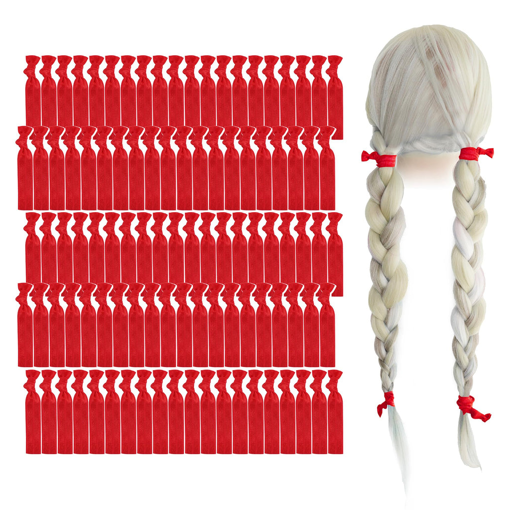 MEEDEE 100 Pack Red Hair Ties – No-Crease, Ouchless, Soft Fold-Over Elastic