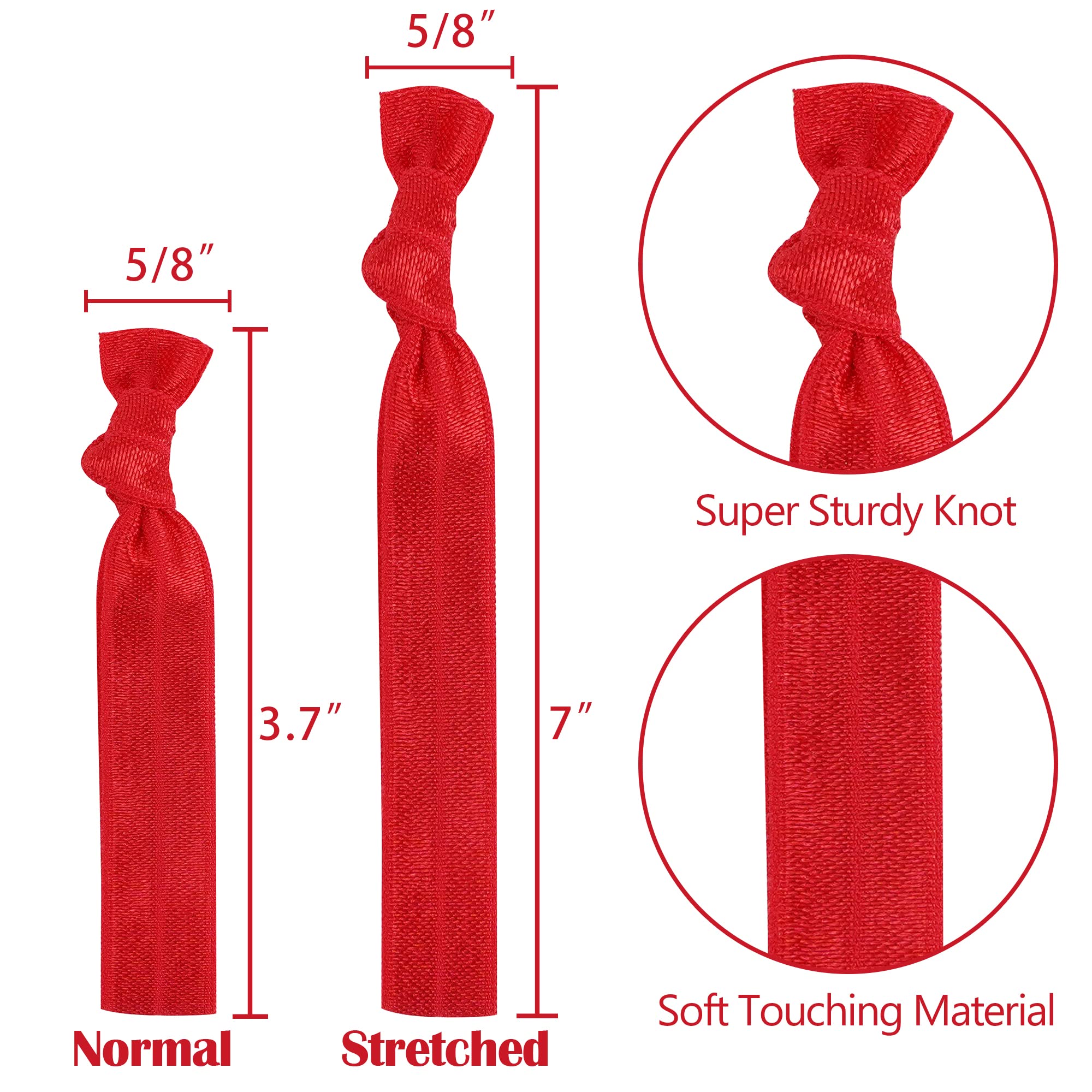 MEEDEE 100 Pack Red Hair Ties – No-Crease, Ouchless, Soft Fold-Over Elastic