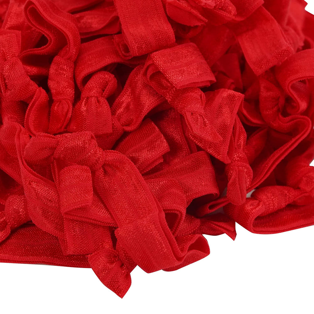 MEEDEE 100 Pack Red Hair Ties – No-Crease, Ouchless, Soft Fold-Over Elastic