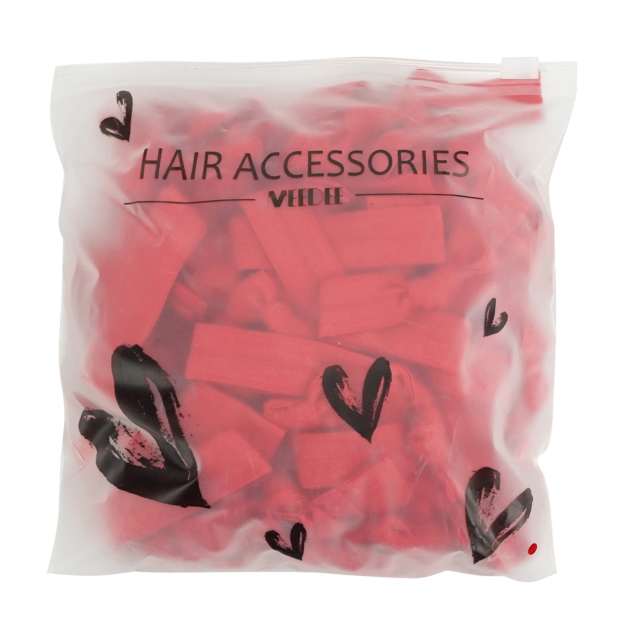 MEEDEE 100 Pack Red Hair Ties – No-Crease, Ouchless, Soft Fold-Over Elastic