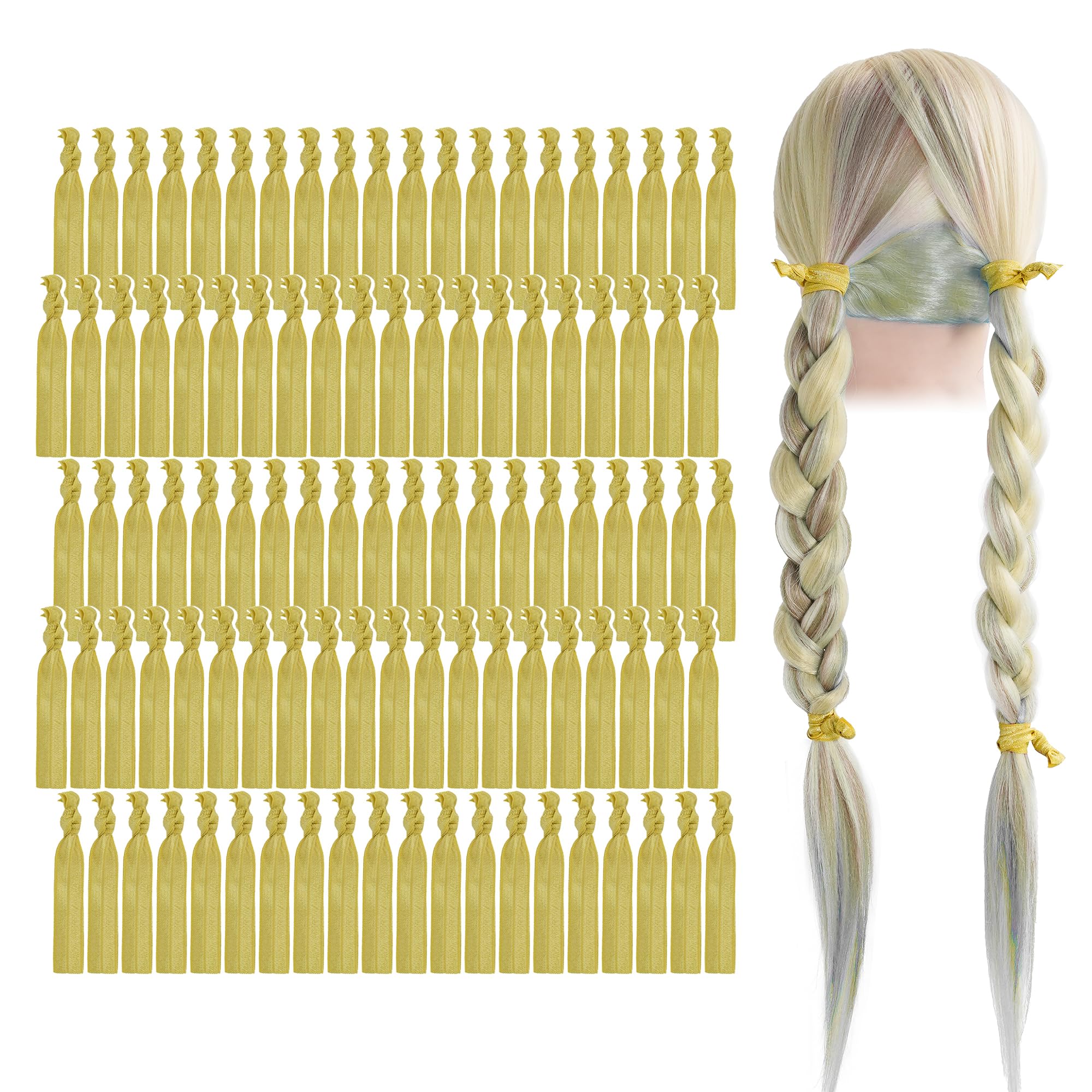 MEEDEE Gold Elastic Hair Ties Pack – 100 No-Crease Ponytail Holders