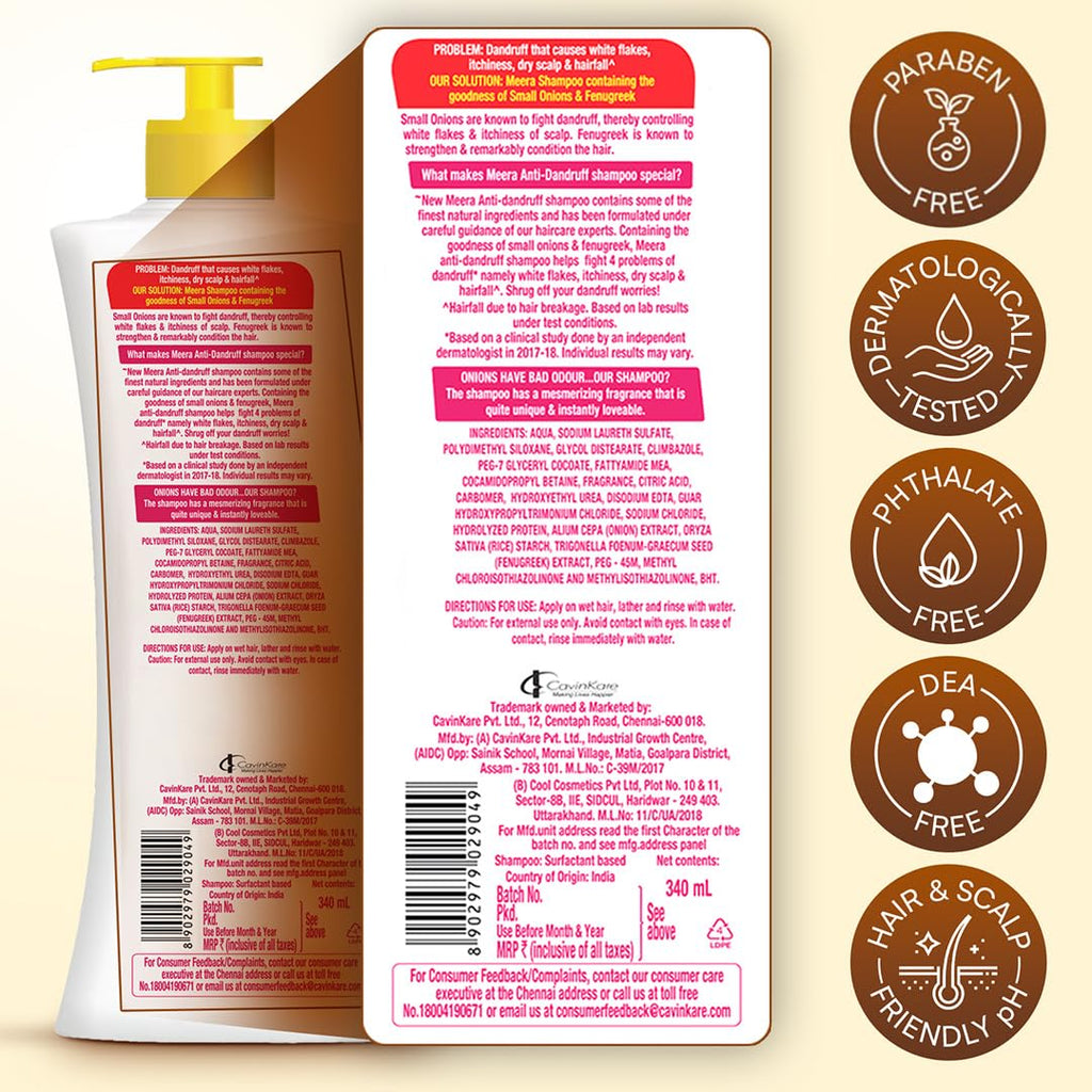 Meera Anti Dandruff Shampoo – White, 340ml | Gentle Cleansing for Scalp Comfort