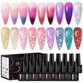 MEET ACROSS Color Changing Gel Polish Set – Mood Temperature Nail Polish, Nude Pink & Purple, 18pcs