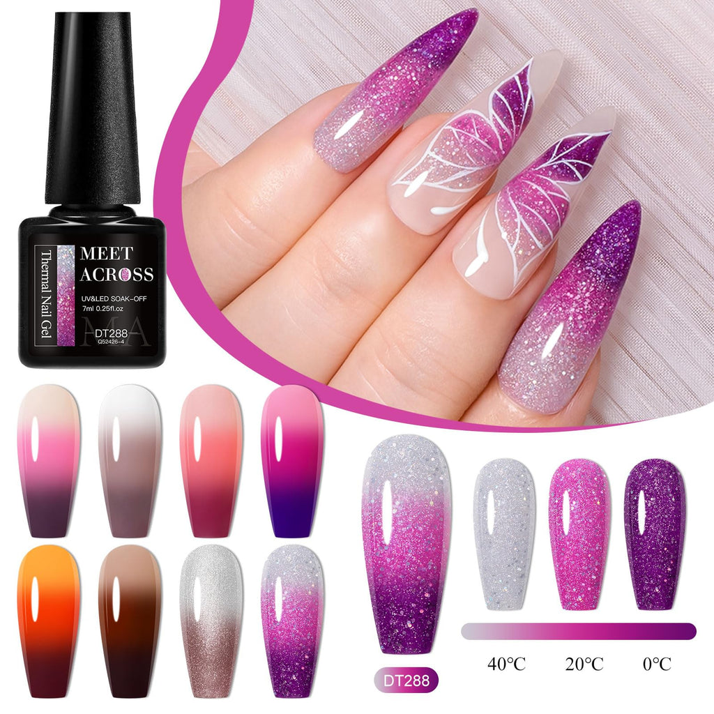 MEET ACROSS Mood Gel Nail Polish Set – Temperature Color-Changing Gel Colors Collection (8 Colors)