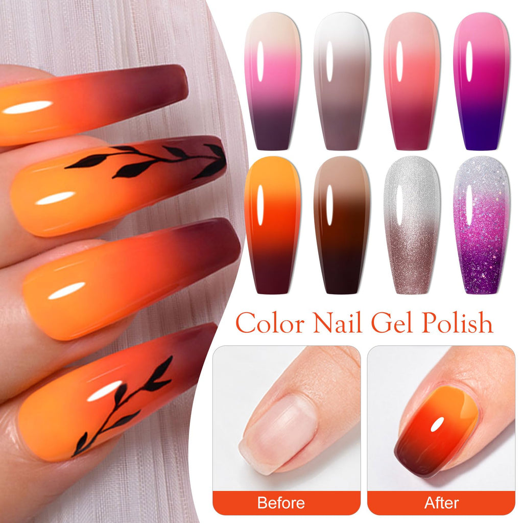 MEET ACROSS Mood Gel Nail Polish Set – Temperature Color-Changing Gel Colors Collection (8 Colors)