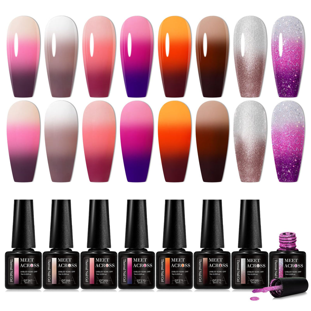 MEET ACROSS Mood Gel Nail Polish Set – Temperature Color-Changing Gel Colors Collection (8 Colors)