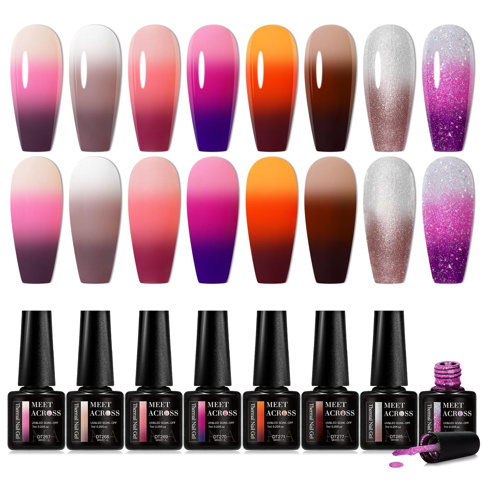 MEET ACROSS Mood Gel Nail Polish Set – Temperature Color-Changing Gel Colors Collection (8 Colors)