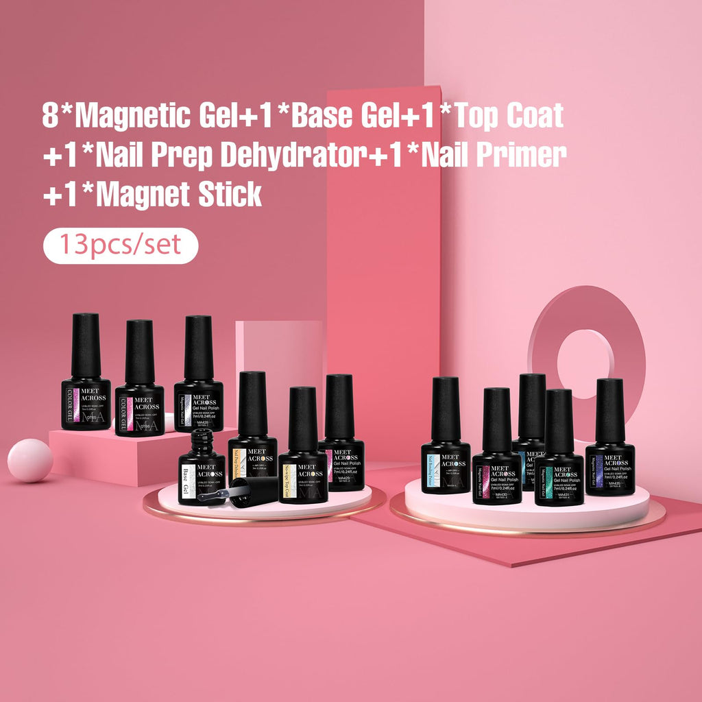 MEET ACROSS Neon Cat Eye Gel Nail Polish Set – 12Pcs Magnetic Polish Kit