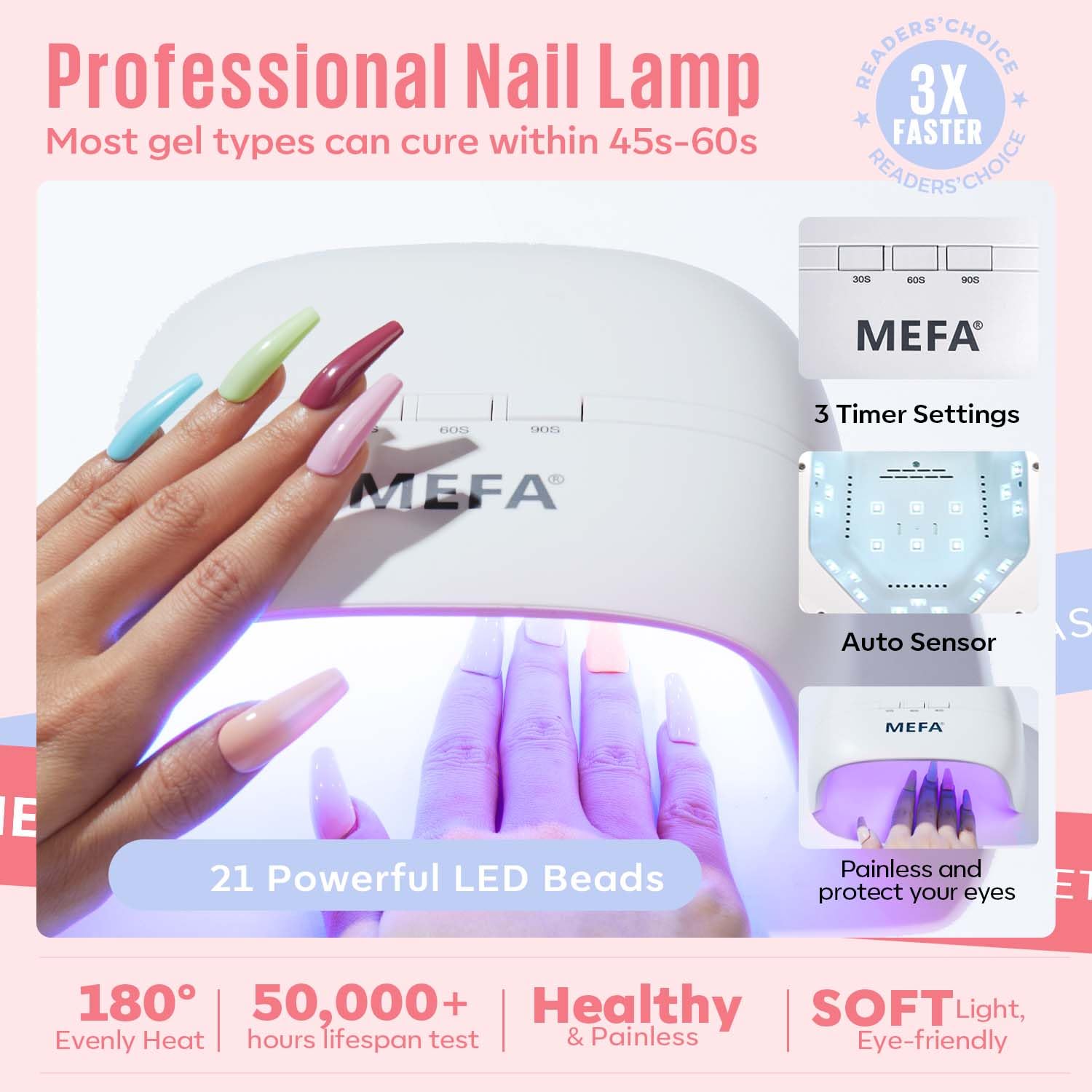 MEFA 60 Pcs Gel Nail Polish Kit with 72W UV LED Lamp – 32 Colors Home Manicure Set