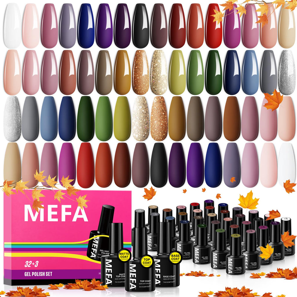 MEFA Fall Gel Nail Polish Set – 32 Colors, Long-Lasting DIY Salon Kit