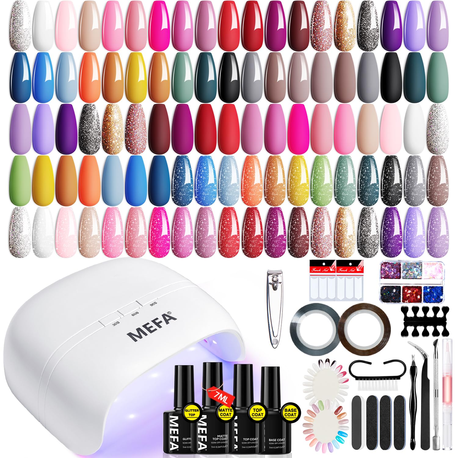 MEFA Gel Nail Polish Kit with UV Light – 32 Colors, 60-Piece Set for At-Home Manicures