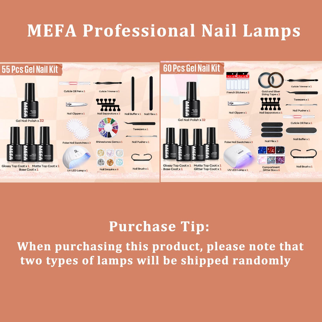 MEFA Gel Nail Polish Kit with 72W LED Lamp – 32 Colors + Base & Top Coats