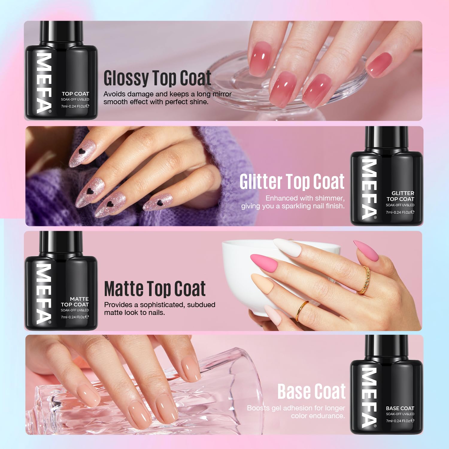 MEFA Gel Nail Polish Kit with 72W LED Lamp – 32 Colors + Base & Top Coats