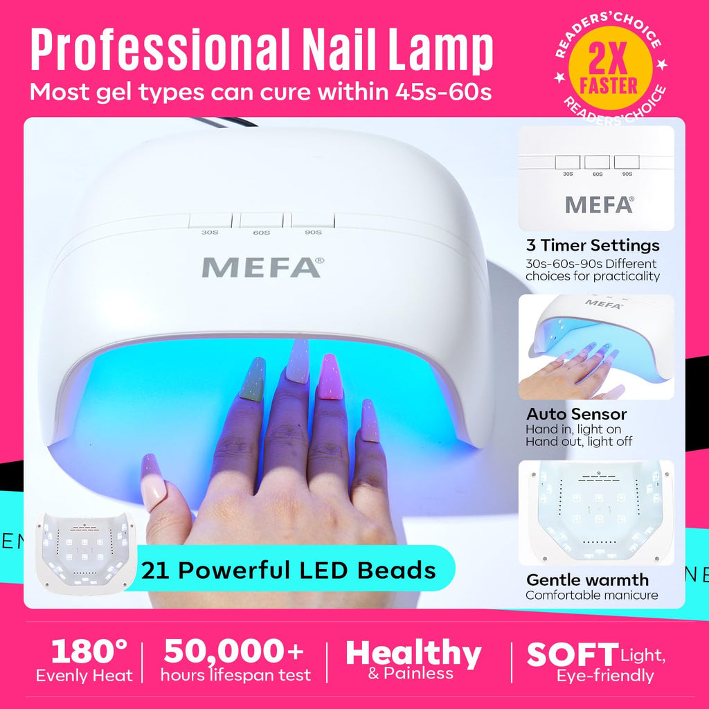 MEFA 34-Pcs Gel Nail Polish Kit with 48W UV Lamp – 20 Colors, Base & Top Coats, DIY Nail Art at Home