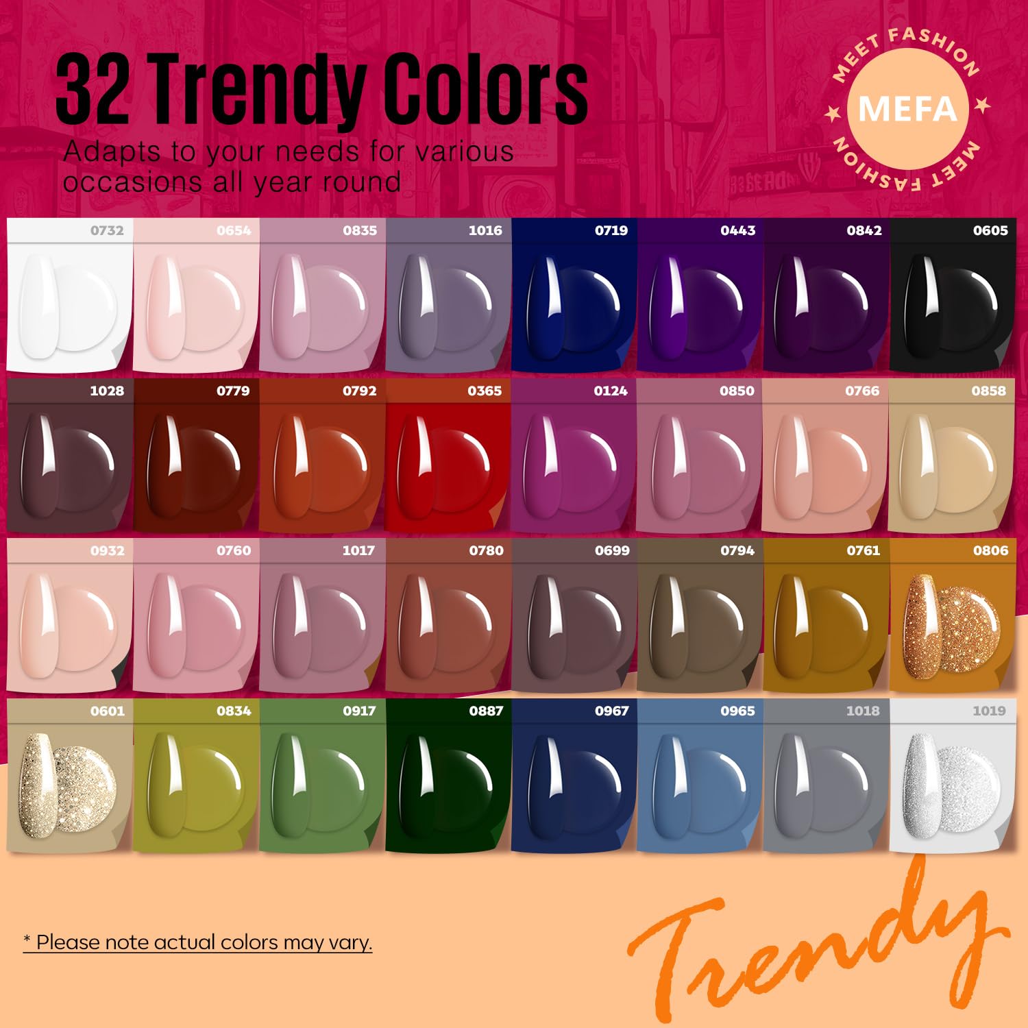MEFA Fall Gel Nail Polish Set – 32 Colors, Long-Lasting DIY Salon Kit