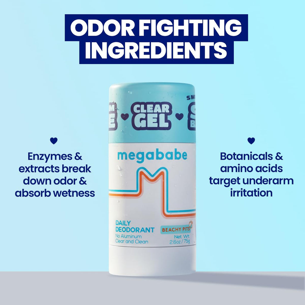 Megababe Beachy Pits Daily Deodorant – Fresh Scent, 2.6 oz Stick