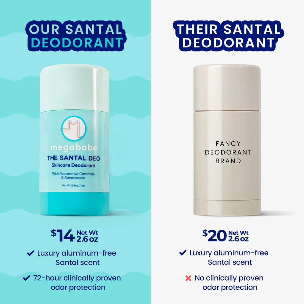 Megababe Santal Deo – 72-Hour Odor Protection, Aluminum-Free, Ceramides + Sandalwood, 2.6 oz