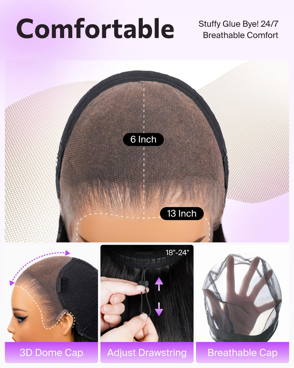 Megalook Hair Drawstring Glueless 13x6 Lace Front Wig - 18-Inch, 220% Density, Human Hair