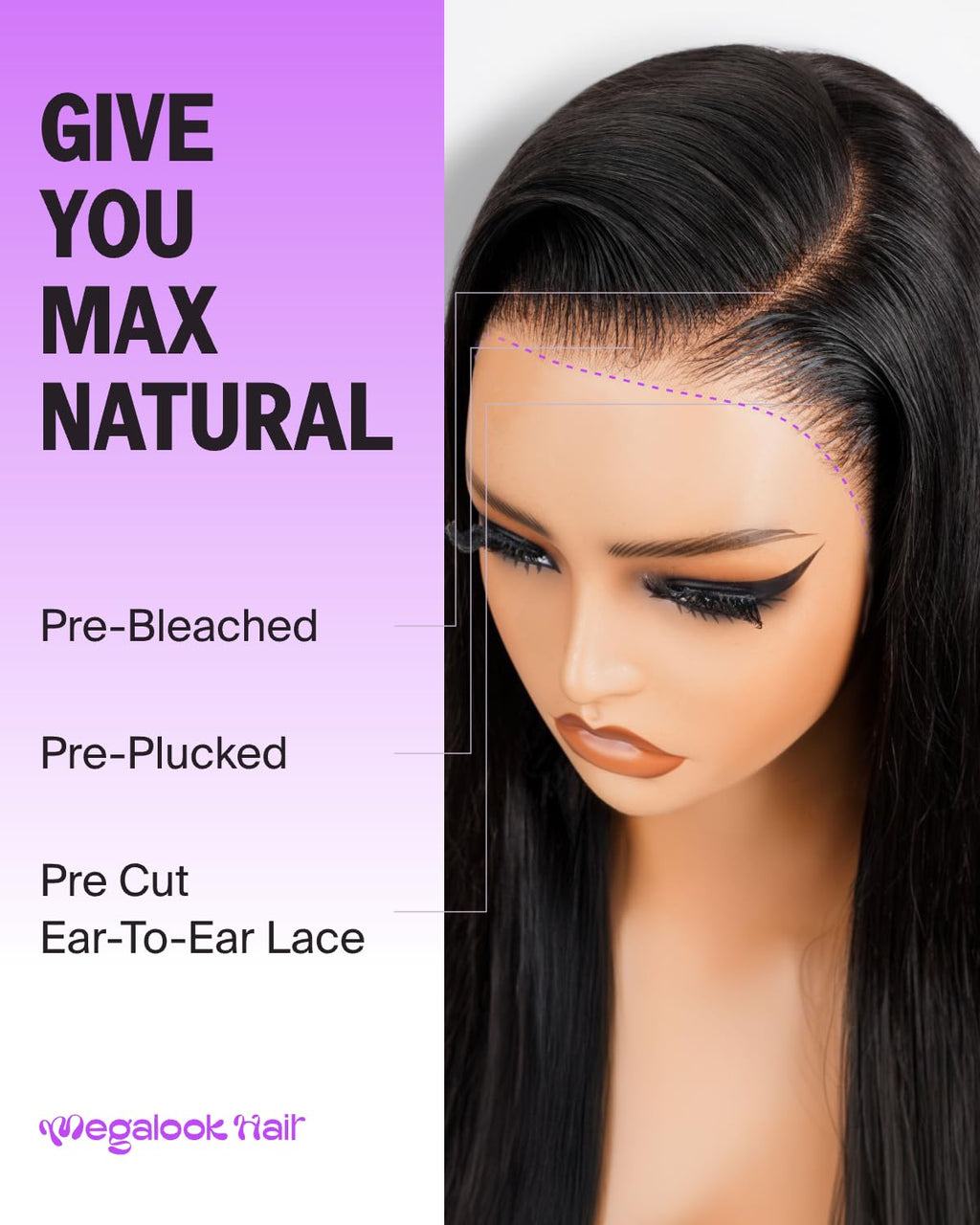 Megalook Hair Drawstring Glueless 13x6 Lace Front Wig - 18-Inch, 220% Density, Human Hair
