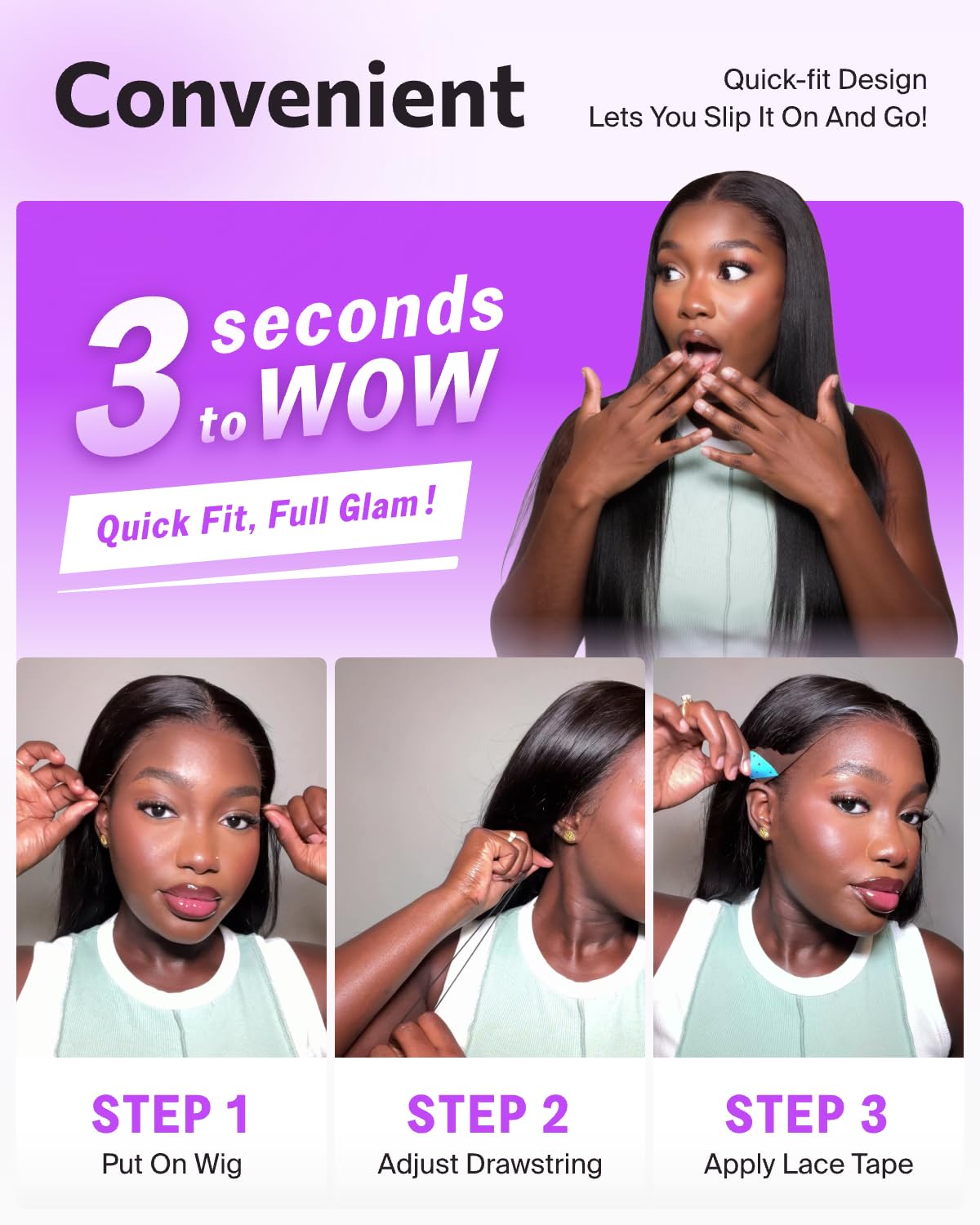 Megalook Hair Drawstring Glueless 13x6 Lace Front Wig - 18-Inch, 220% Density, Human Hair