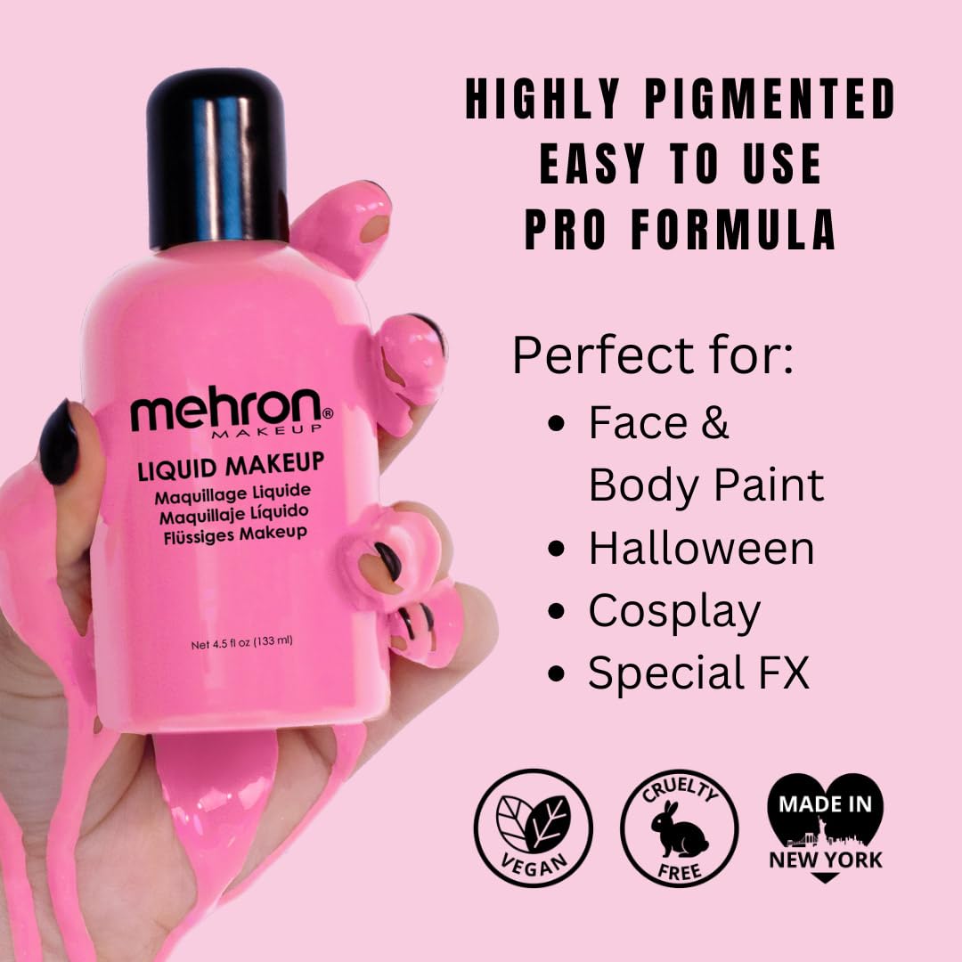 Mehron Liquid Makeup Pink – Pro Face & Body Paint for Halloween & Cosplay | Airbrush Ready 4.5 oz