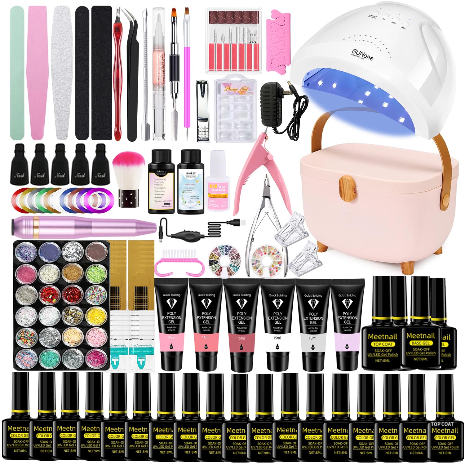 MeiBoes Gel Nail Polish Kit with 48W UV Lamp – 22 Polishes, Base & Top Coats, 6 Extension Gels, Nail Drill & Tools