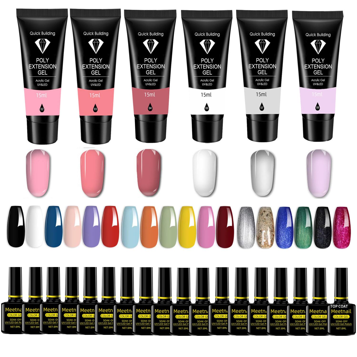 MeiBoes Gel Nail Polish Kit with 48W UV Lamp – 22 Polishes, Base & Top Coats, 6 Extension Gels, Nail Drill & Tools