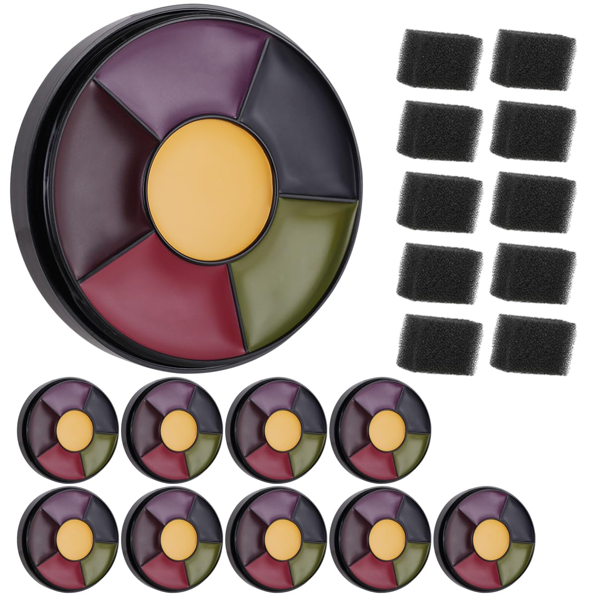 MEICOLY 10-Piece 6-Color Bruise Wheel SFX Makeup Kit with 10 Stipple Sponges – Face & Body Paint for Halloween