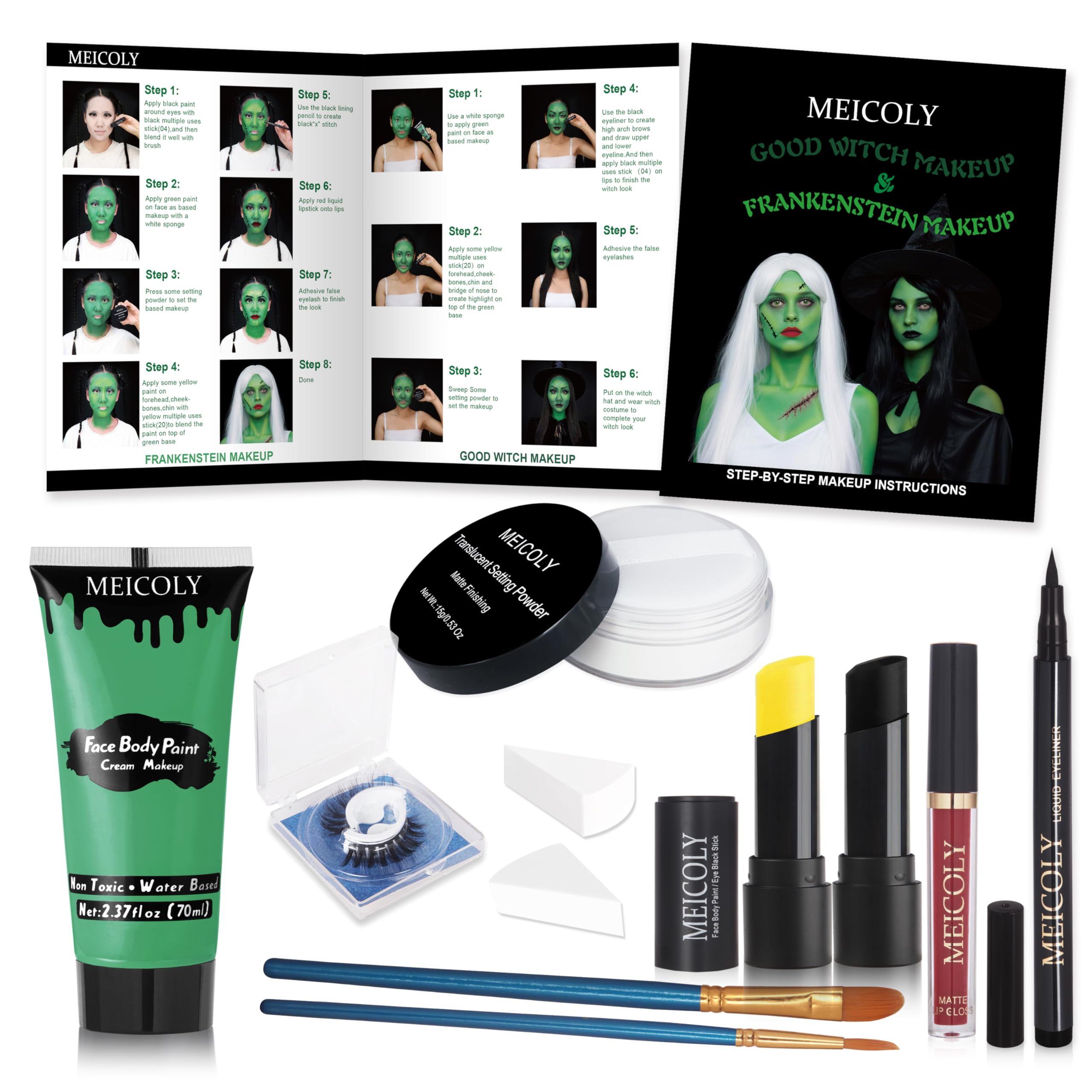 MEICOLY Green Witch Makeup Kit | SFX Halloween Set for Elphaba & Frankenstein