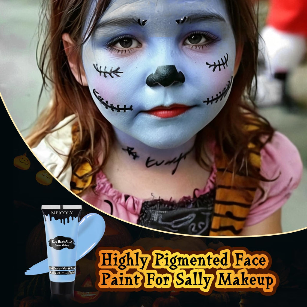 MEICOLY Sally Makeup Kit - Professional Sally Costume Makeup with Face Paint, Lipstick, Eyeliner & Setting Powder